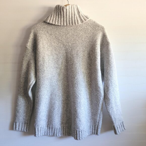 Michael Kors Sweater Medium Grey Cream Chunky Fisherman Knit Cable Turtleneck - Picture 9 of 10